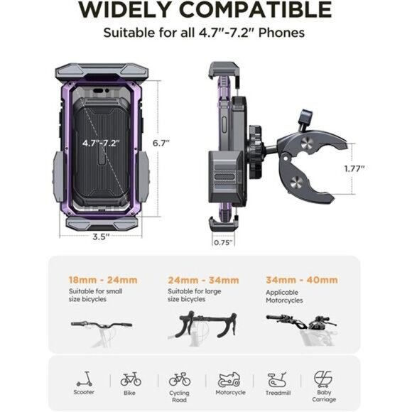 Motorcycle Phone Mount, Bike Phone Holder for Bicycle 2023 Newest Security Clamp - Picture 6 of 7